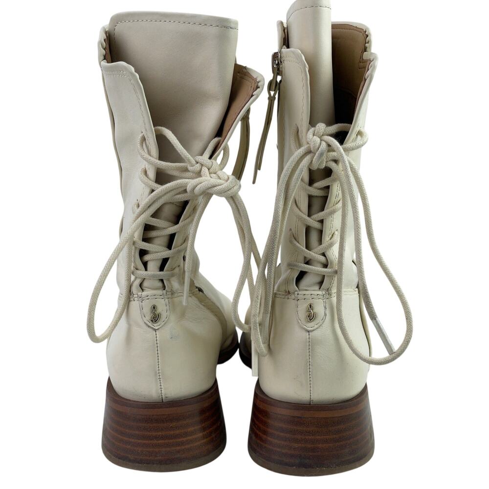 Sam Edelman TanaI Womens White Leather Square Toe Lace-up Back Ankle Boots 8.5 - Picture 3 of 5